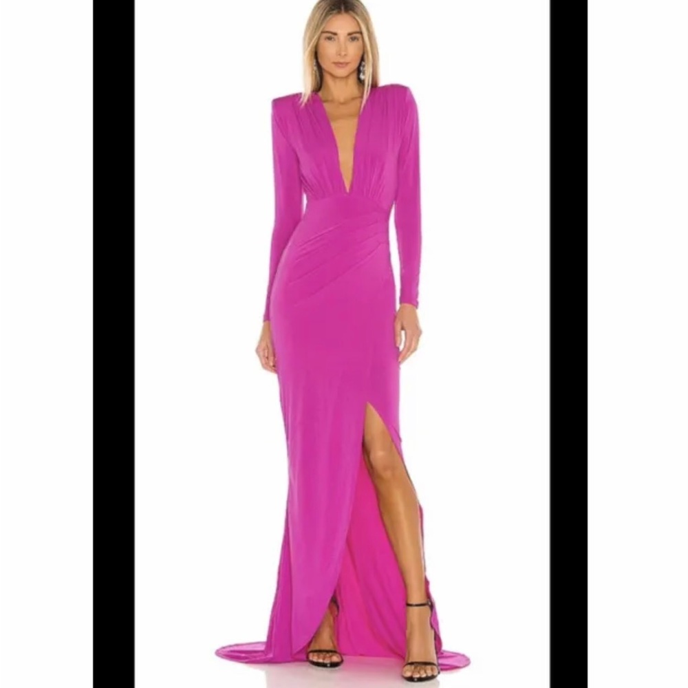 Nookie Farrah long sleeve rushed maxi formal gown in fuchsia size M $260